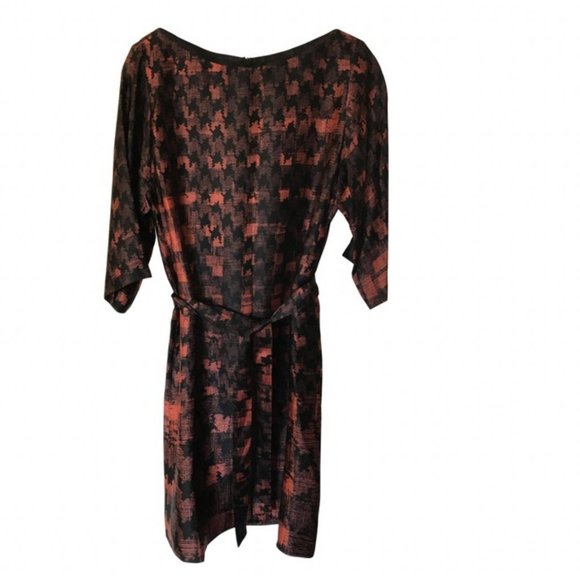 Boss by Hugo Boss Red and Black Belted Houndstooth Silk Dress NWOT - Picture 1 of 4